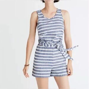 Madewell Striped Cover Up Romper Tie Belt Open Back